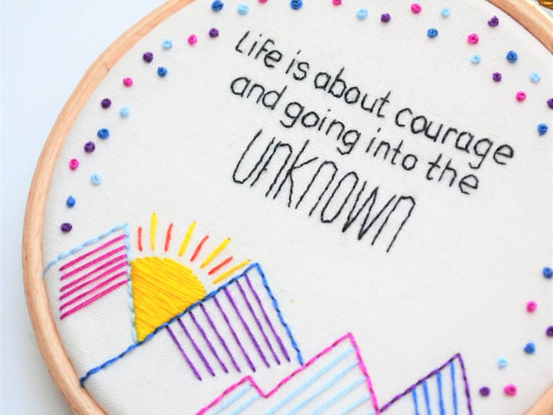 hand embroidered geometric mountains