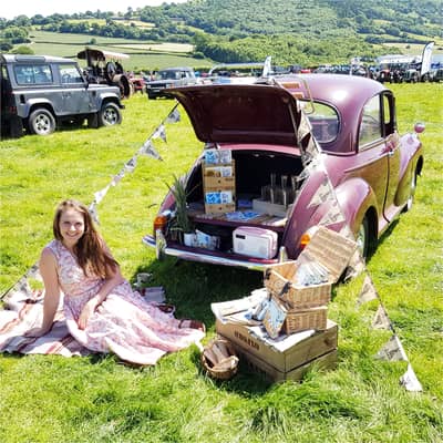 Sarah-jayne with the seedlings 1968 Morris Minor