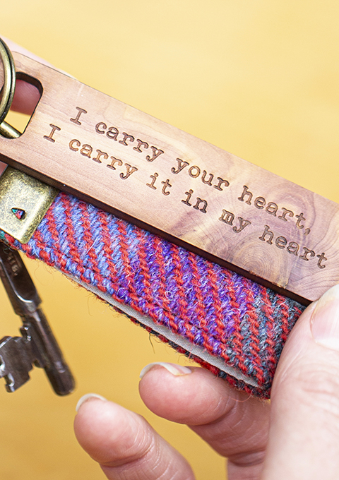 Personalised Harris tweed keyring