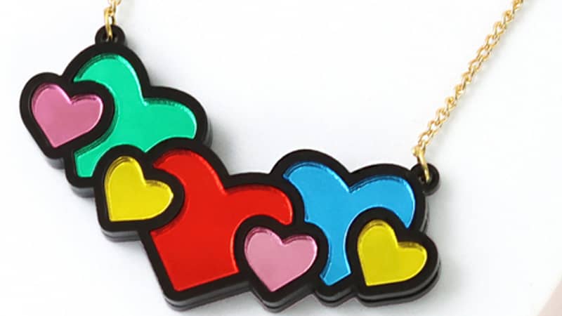 Colourful acrylic hearts necklace