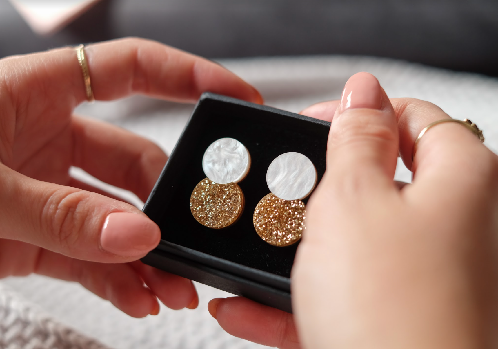 Gold Glitter Stud Earrings