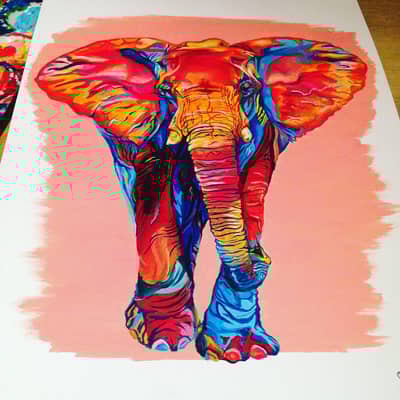 colourful multicoloured acrylic elephant painting