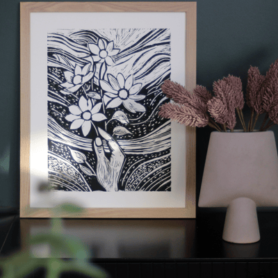 Hand Printed Lino Print Wall Art