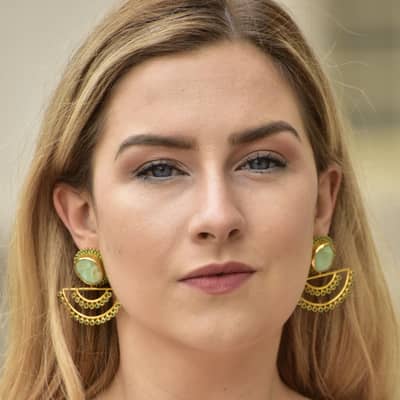 Chrysoprase Green Onyx Gold Earrings