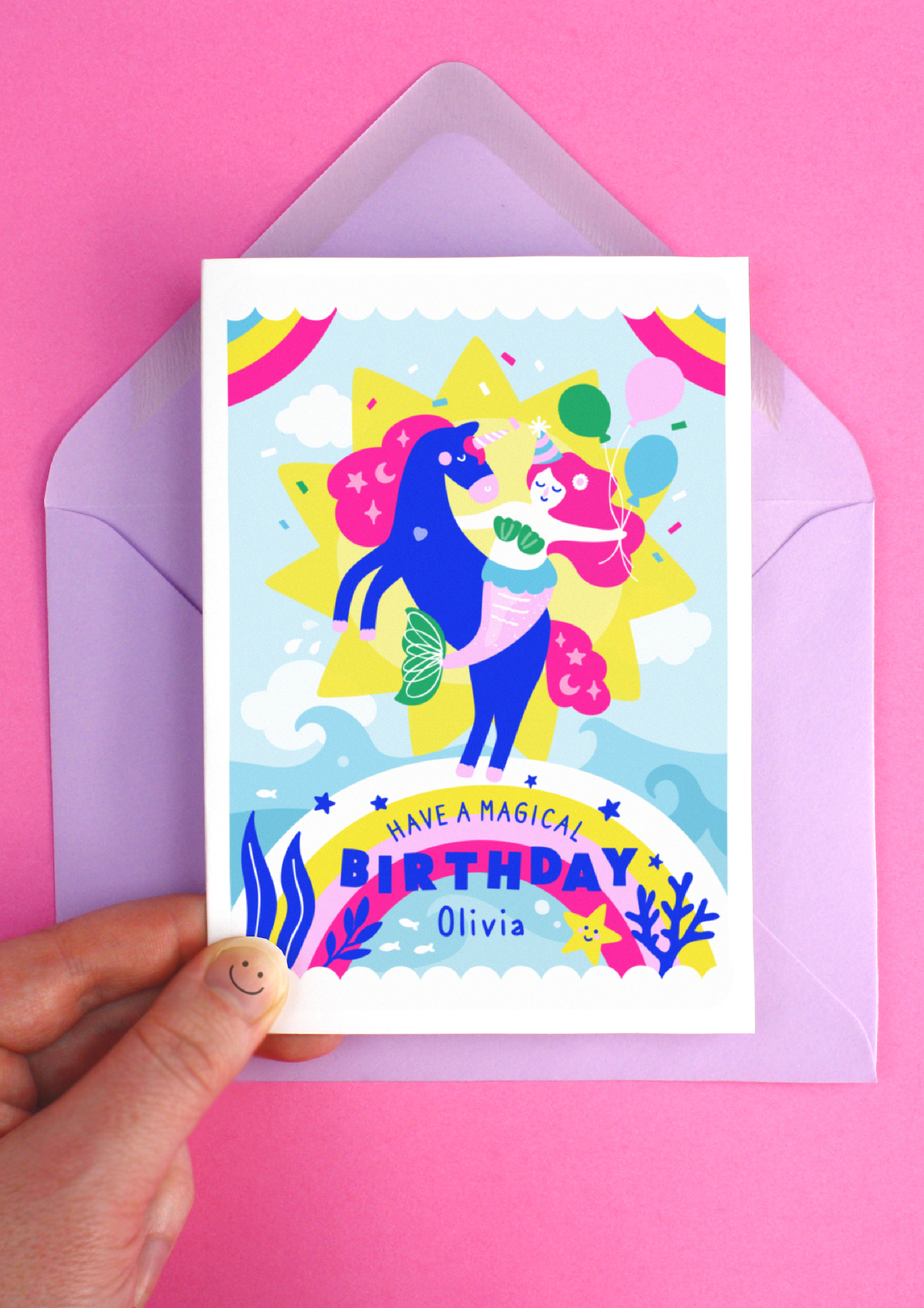 Mermaid Riding Unicorn Greeting Card