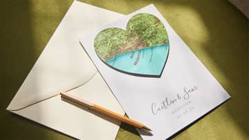 wedding card with map heart