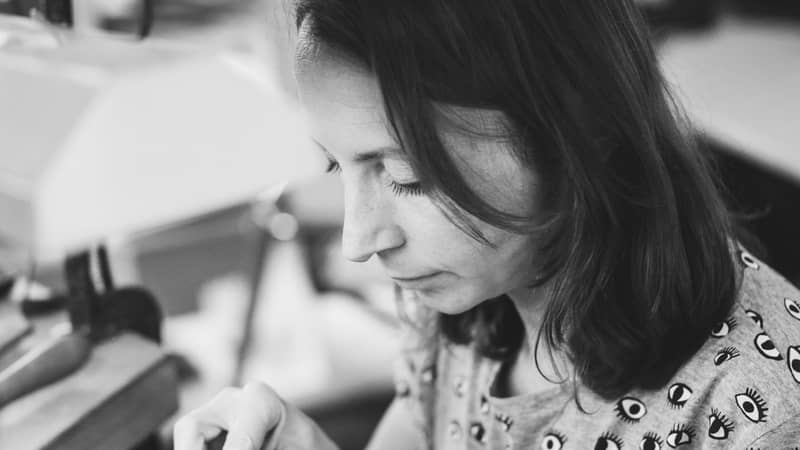 Jana on her workbench
