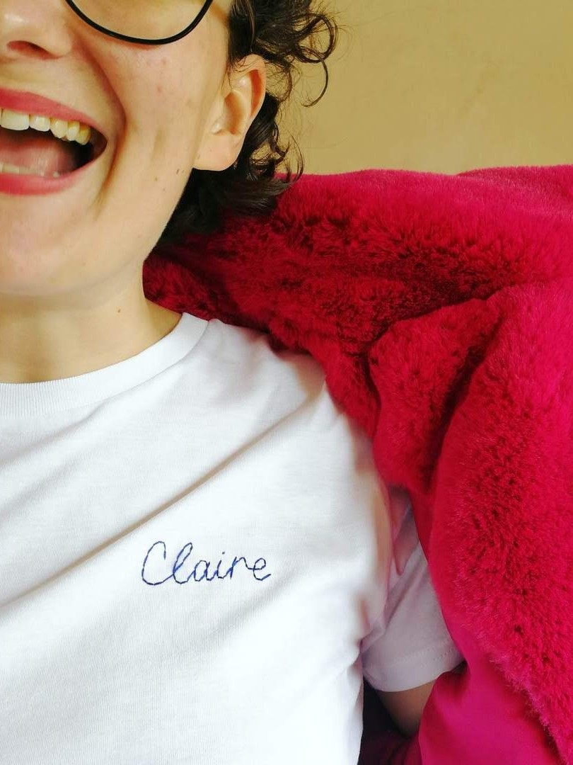 I'd rather be inname organic cotton white hand embroidered personalised t-shirt Ibiza embroidered t-shirt