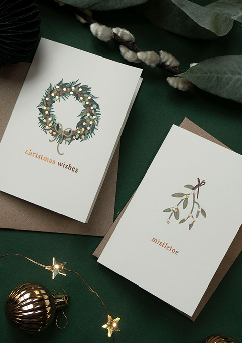 wreath mistletoe festive foliage greetings card pack