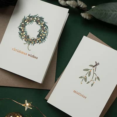 wreath mistletoe festive foliage greetings card pack