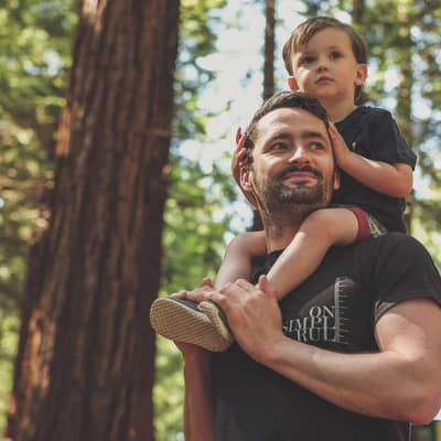 Father and son enjoying nature