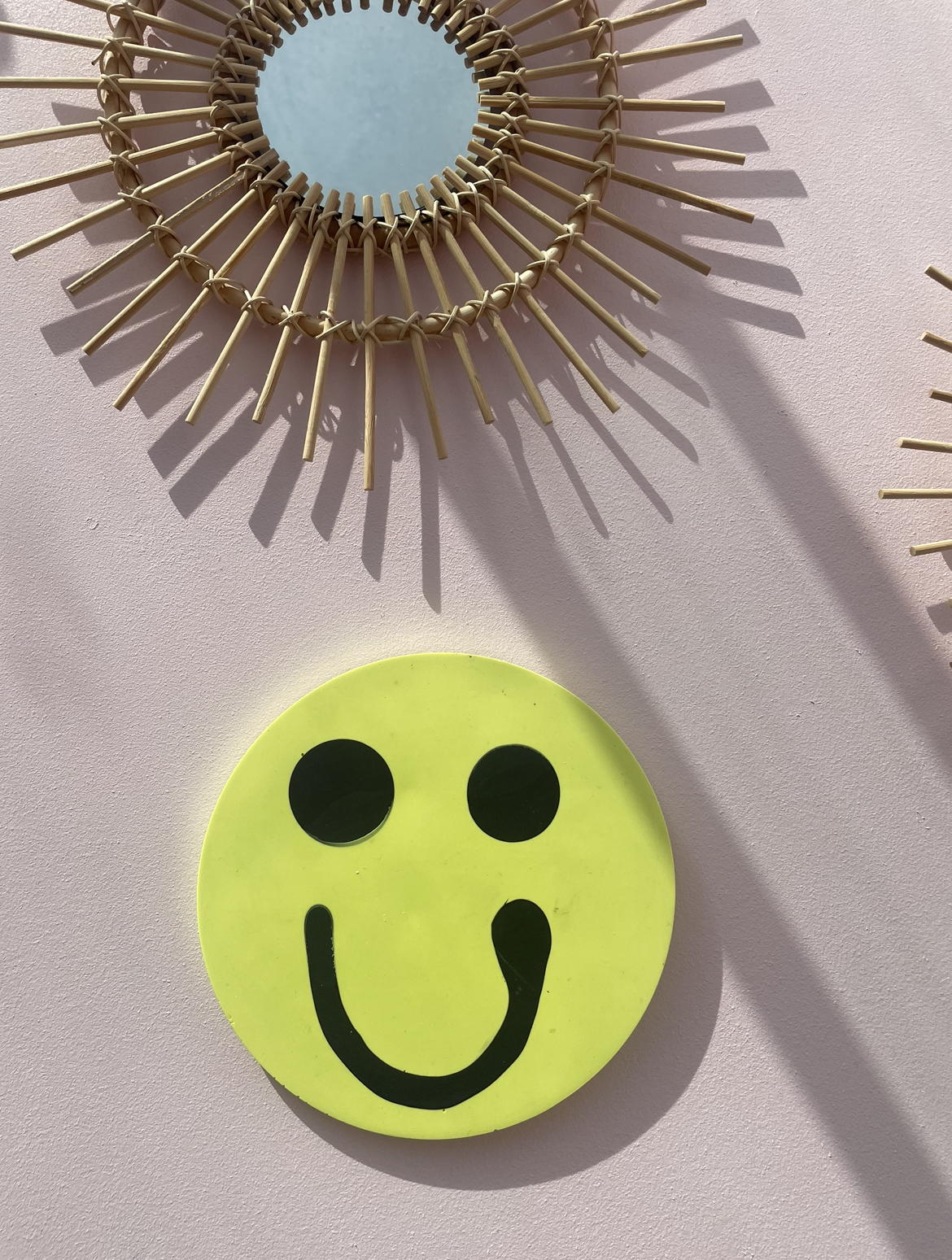 smiley neon yellow wall hanging