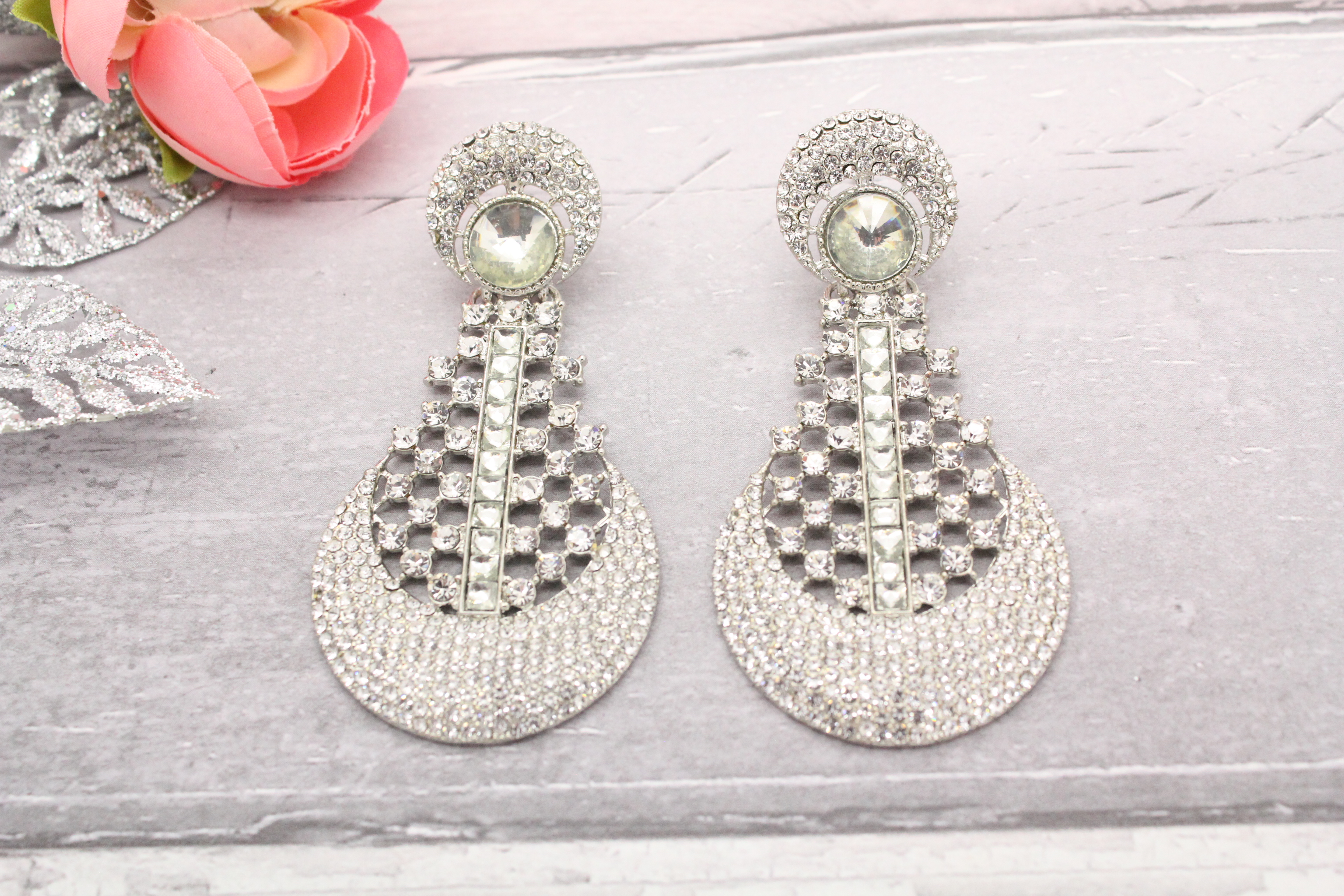 Silver stonework earrings 