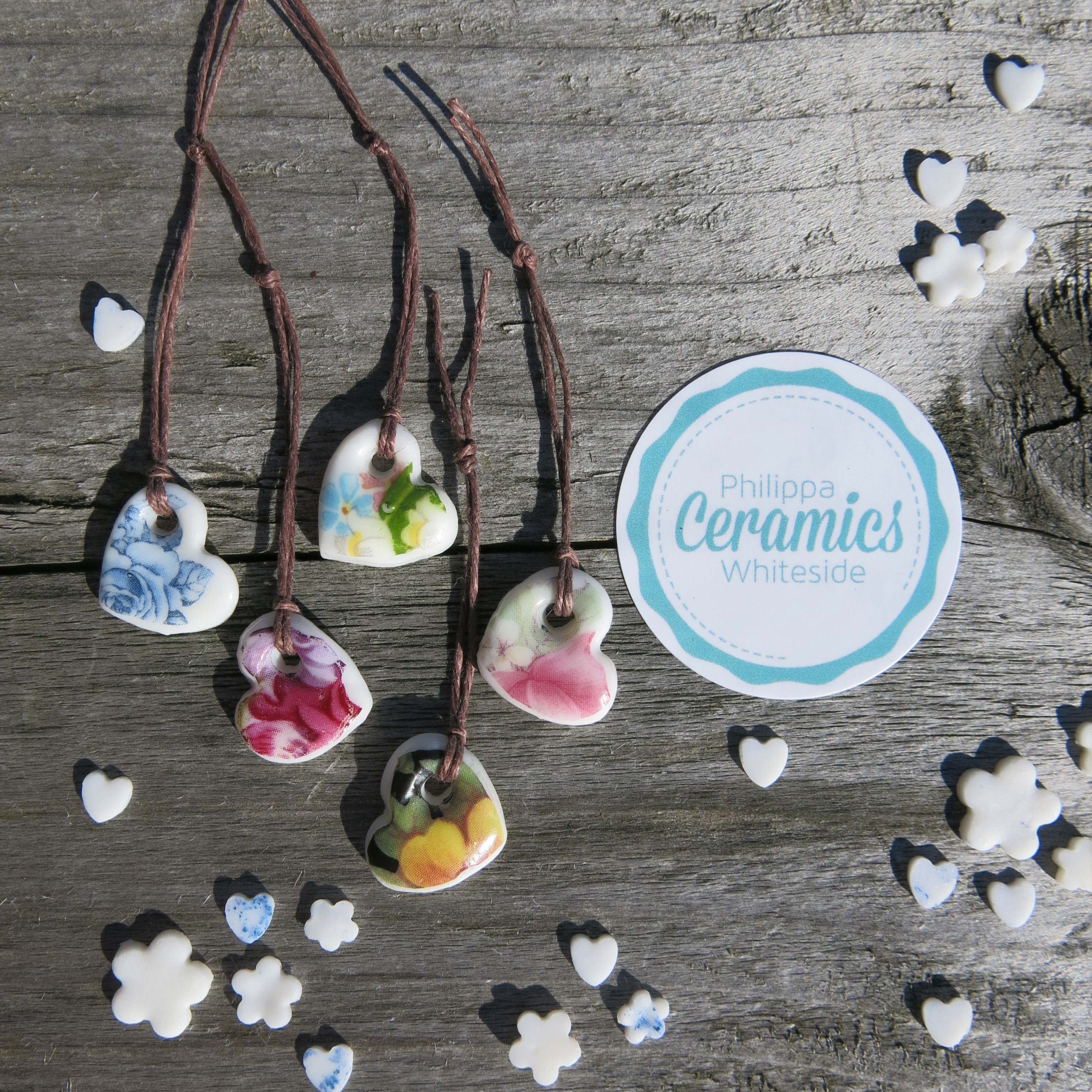 Floral Porcelain Hearts with Lace Detail