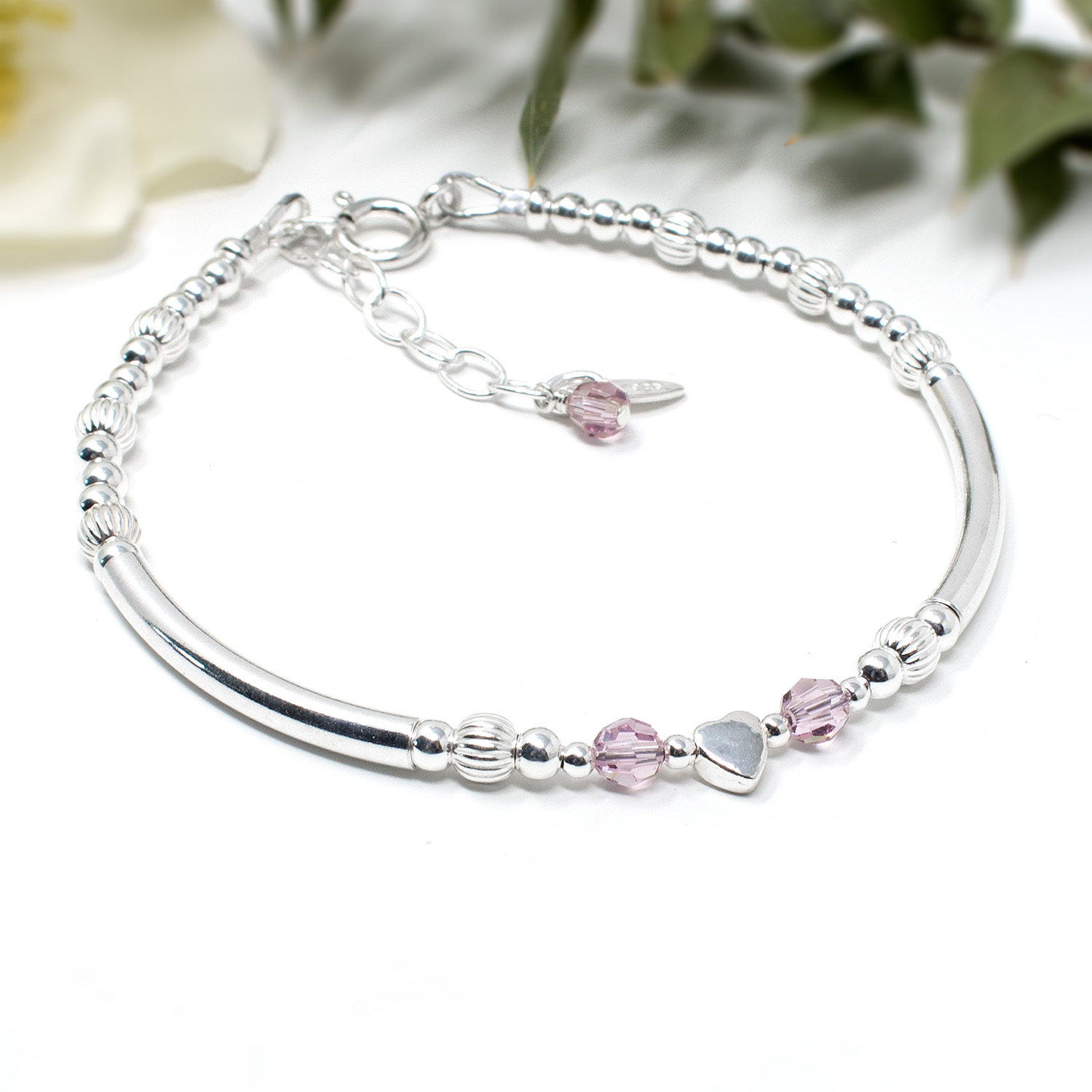 Sterling silver beaded birthstone bracelet