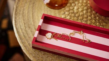 Necklace on stripe tray