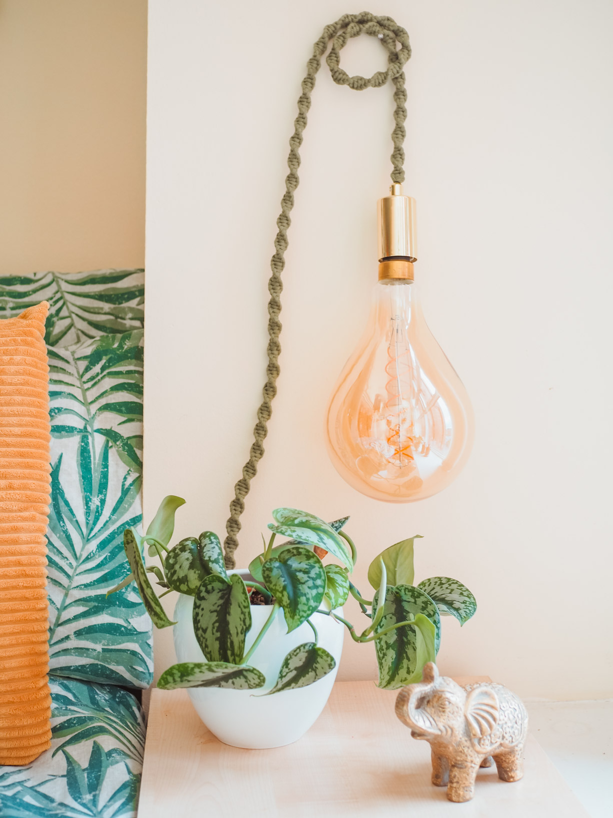 Macrame Lamp Hanging On Wall