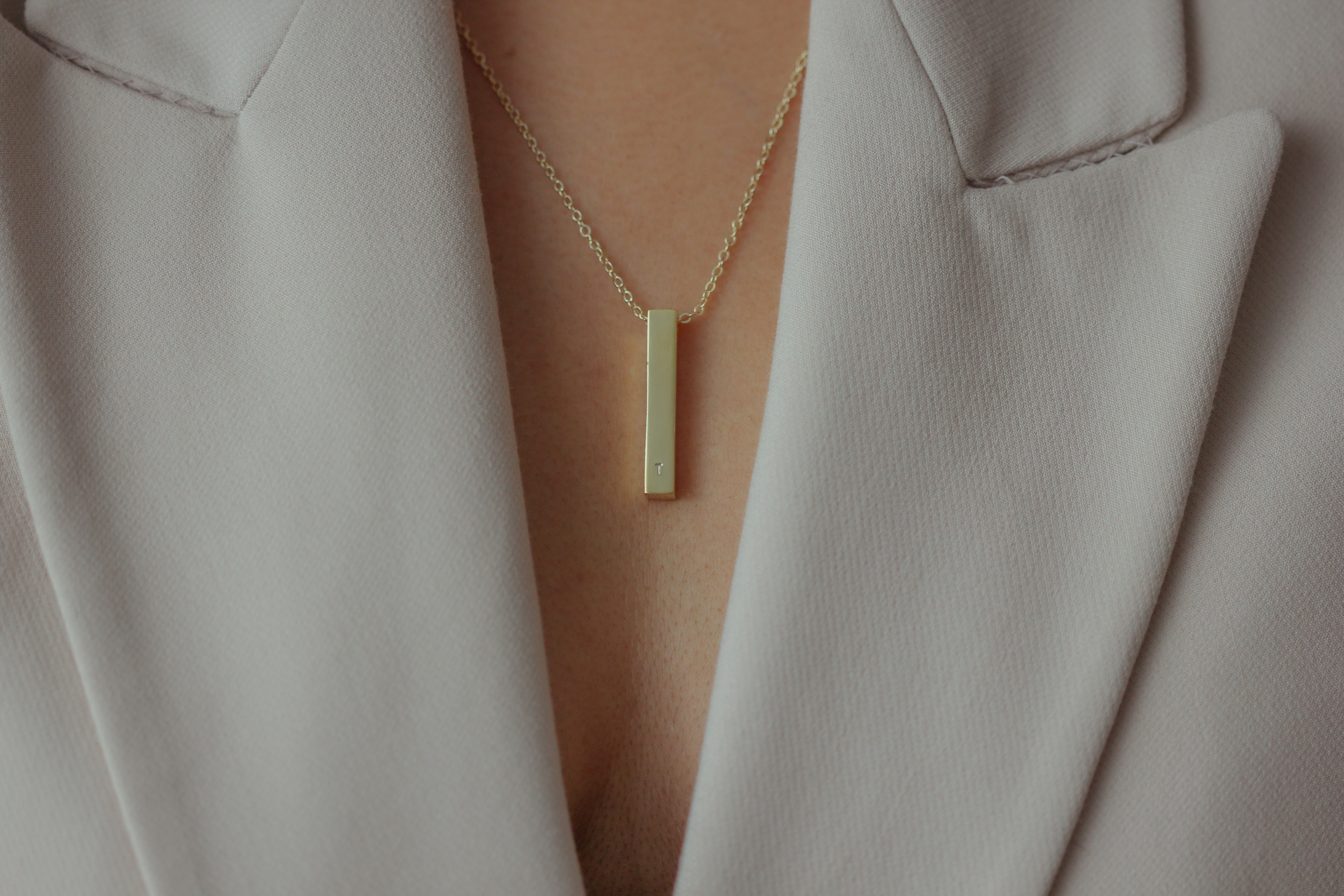 Necklace with handstamped long bar