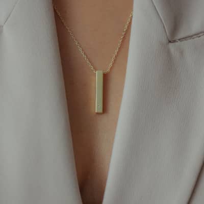 Necklace with handstamped long bar