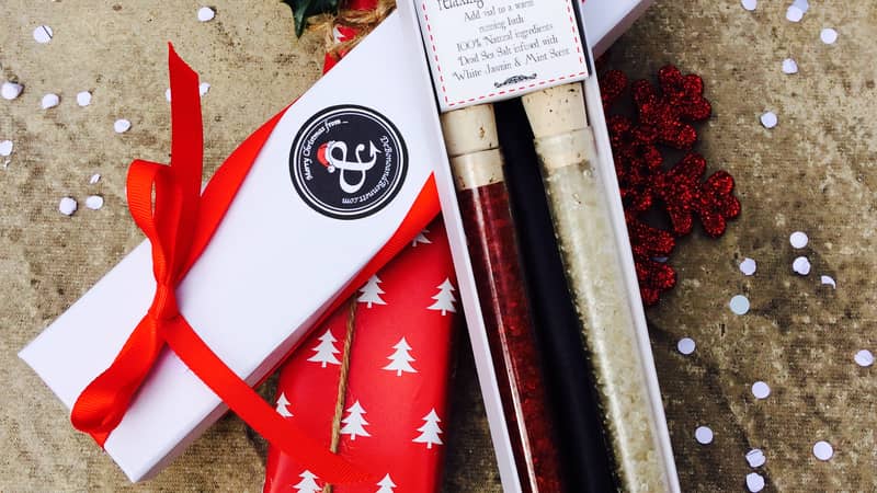 Bath salts package in test tubes Christmas gift