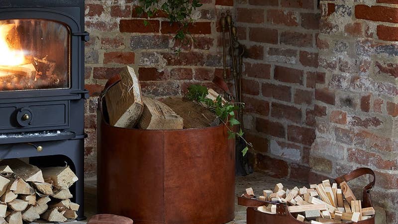 Leather Round Log Baskets for Logs and Kindling