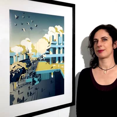 My print Waterloo Sunset on display at the London Transport Museum, as part of 'London Stories' organised by the Association of Illustrators