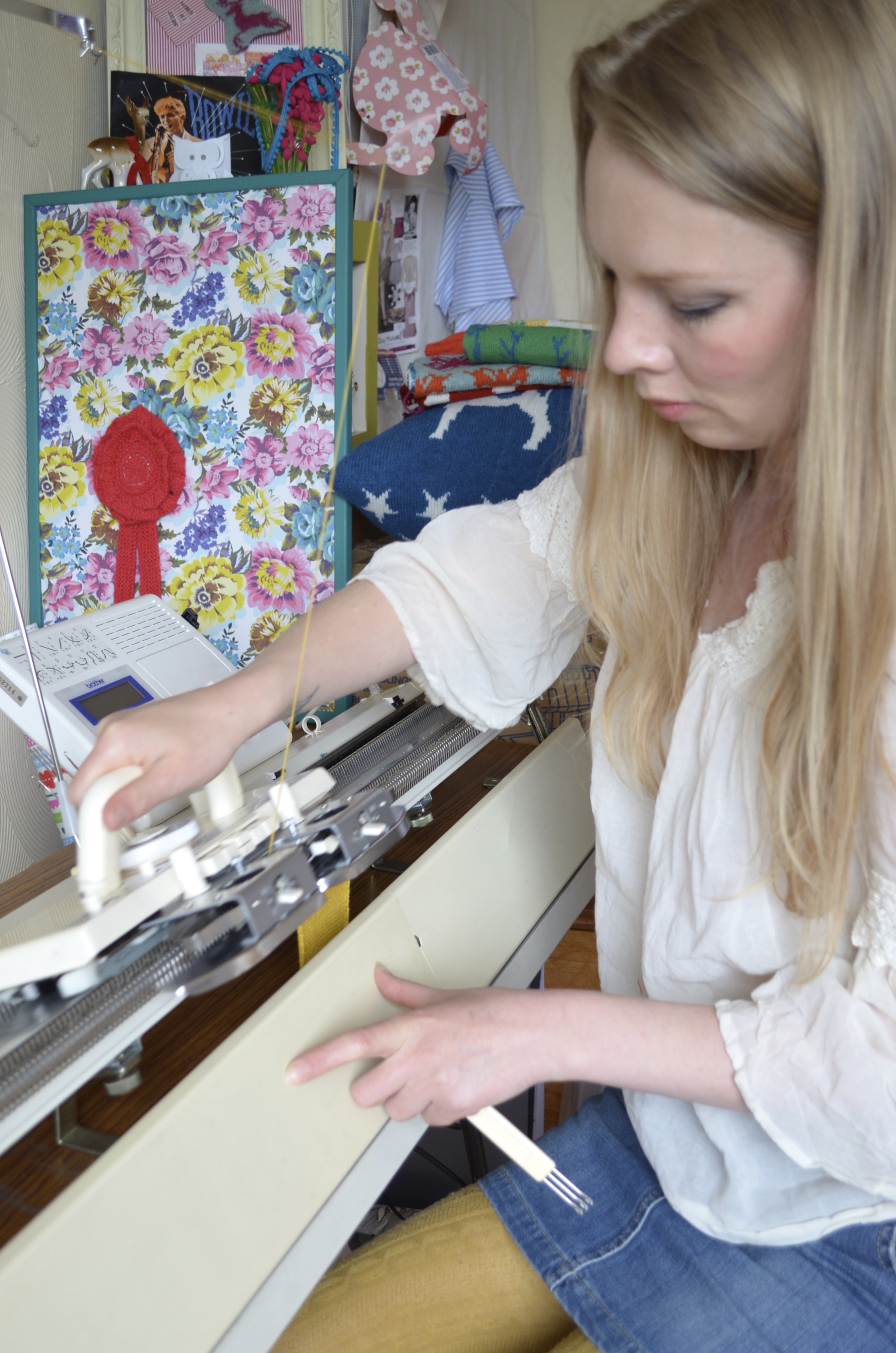 Me Knitting on my machine