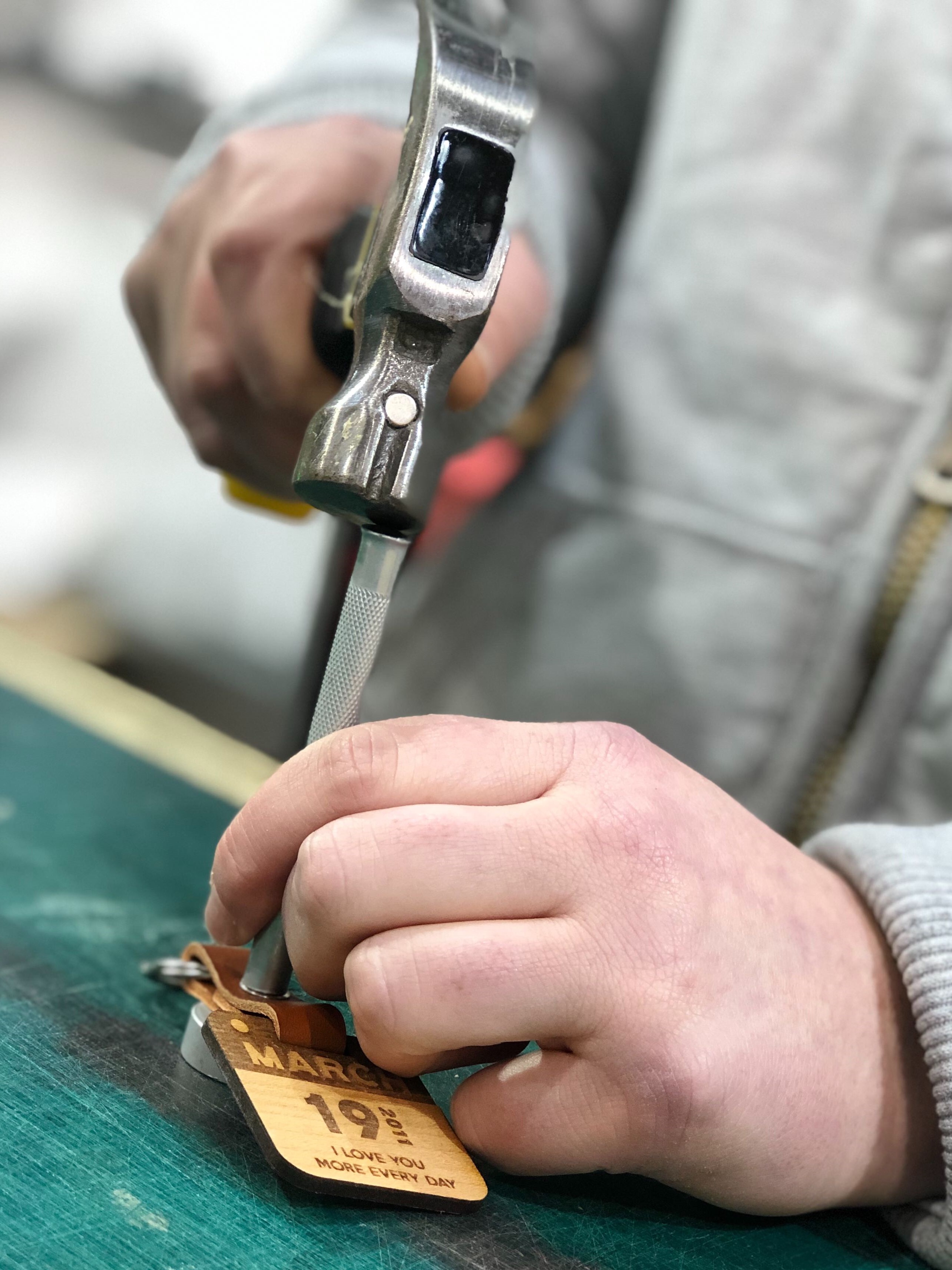 Handmade pine wood keepsake box being sanded