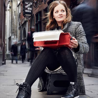 Keira Rathbone Typewriter ARtist in the street with typewriter , typing