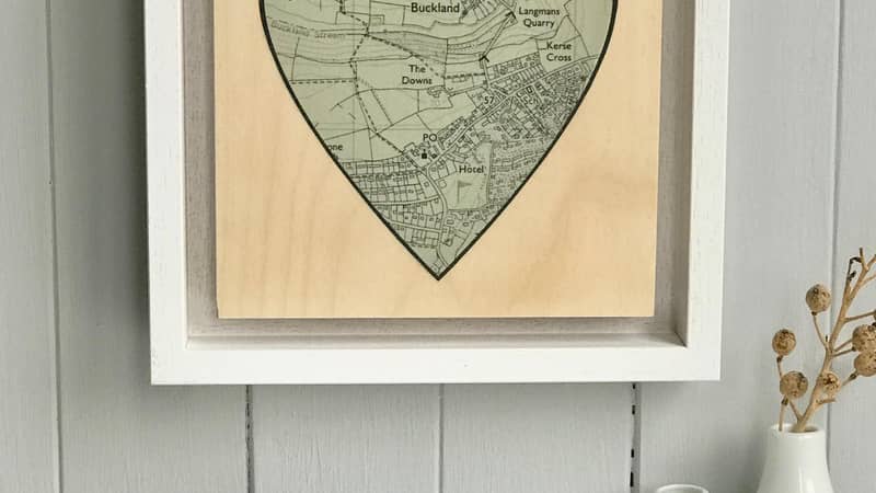 Personalised Heart Location Map printed on wood