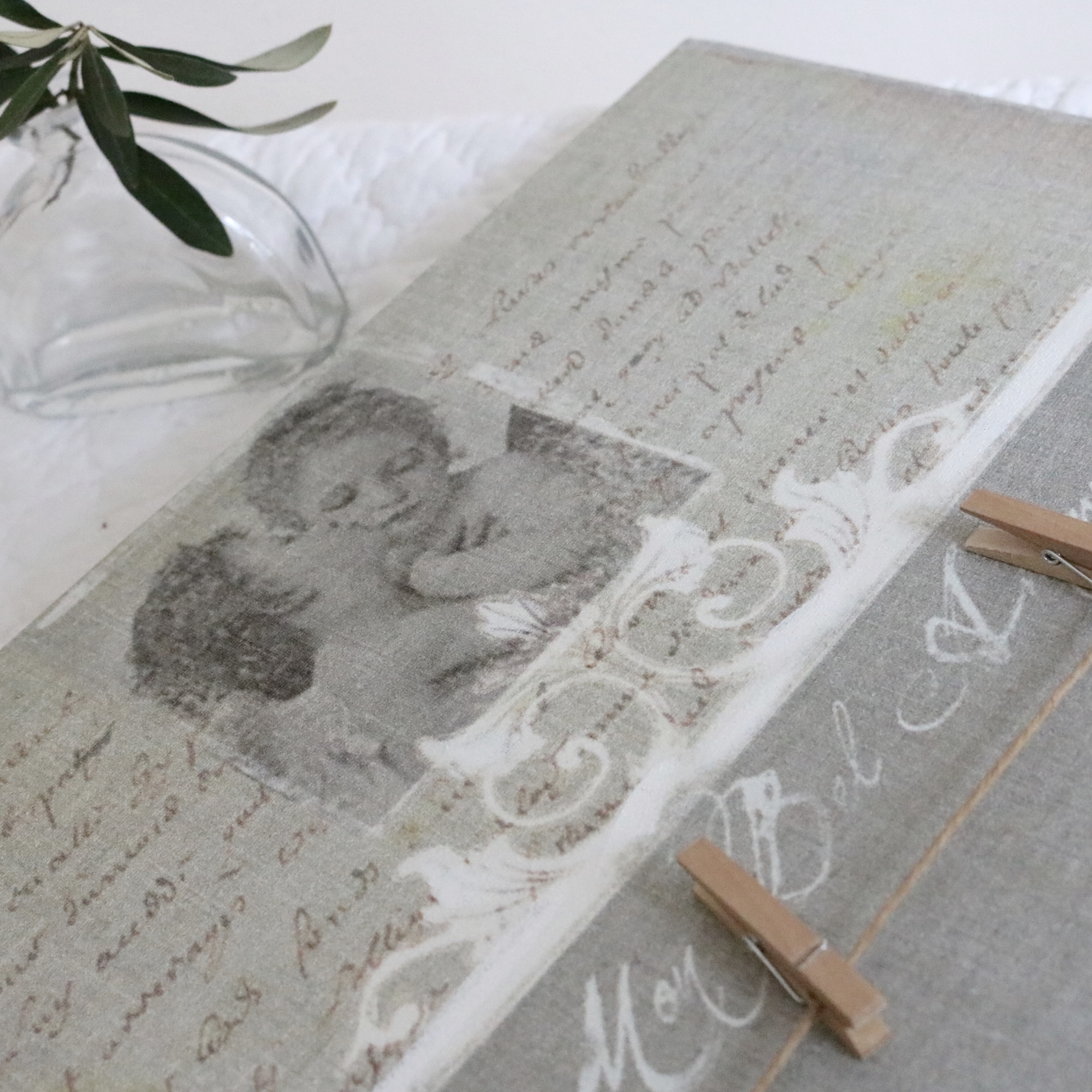 Cherub print on canvas peg board