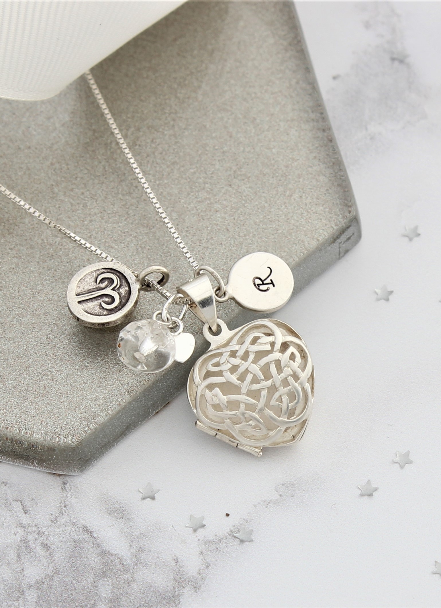 celtic heart locket with April birthstones