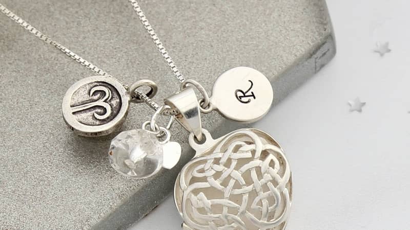 celtic heart locket with April birthstones