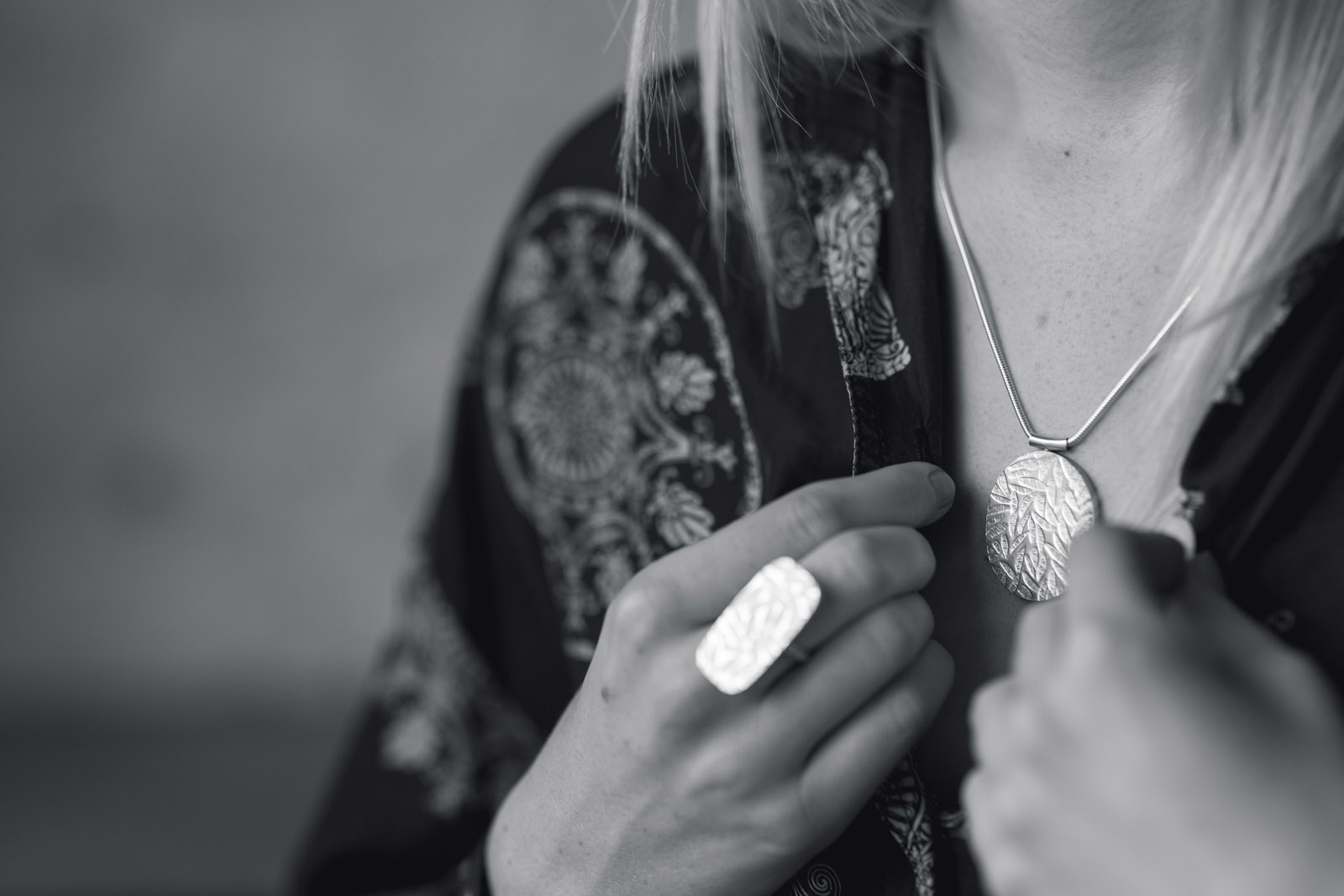 julie bailey papermetal jewellery intaglio embossed silver pendant and ring