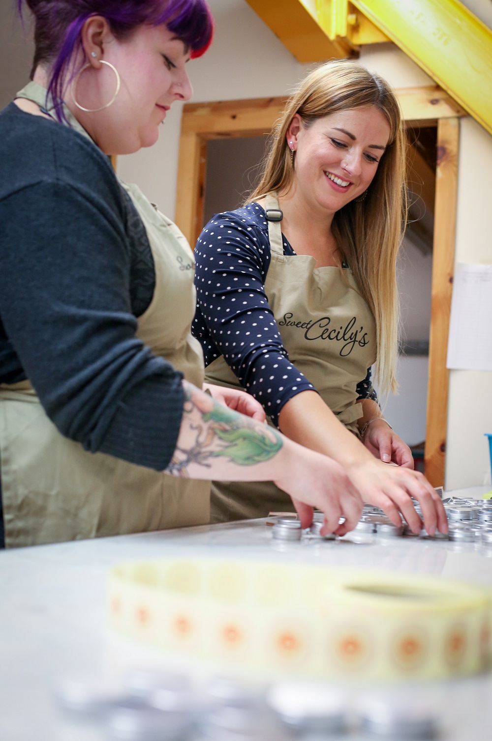 Sisters Dorrie & Cecily in the workshop