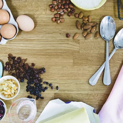 Locally sourced ingredients for hand made fruit cakes