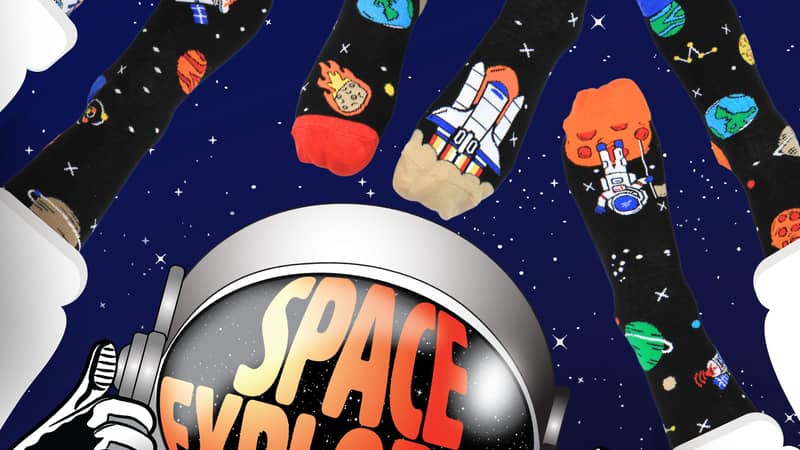Blast off into style with Space Explorer! These stellar odd socks are perfect for adventurers. Featuring rocket ships, planets, and twinkling stars, they’re out
