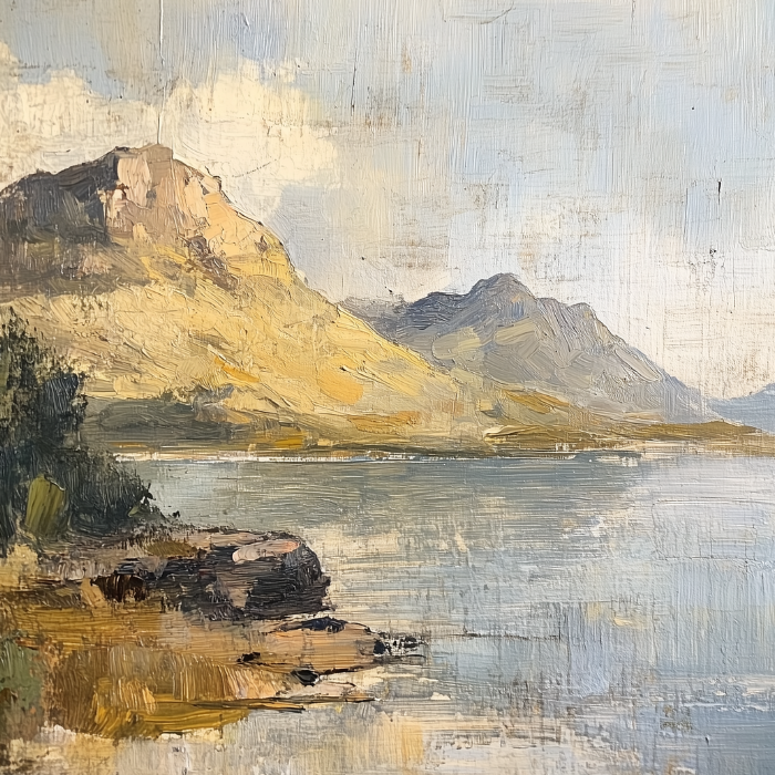 Vintage countryside landscape art print – English rural scene in soft, natural tones