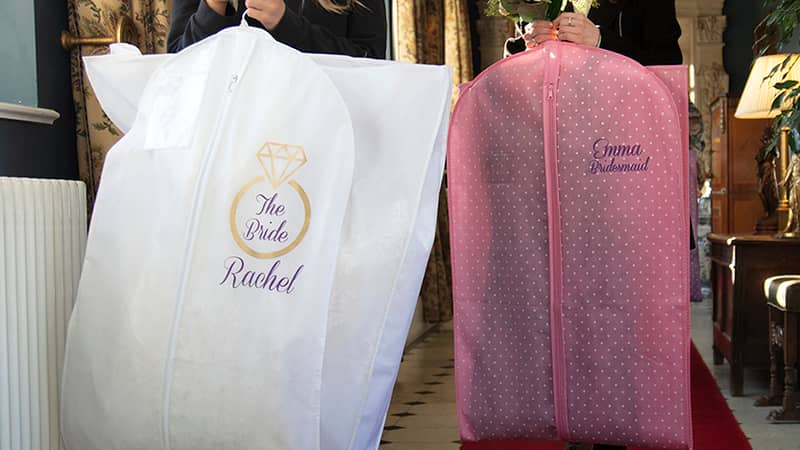 Personalised wedding dress cover and personalised bridesmaid dress cover