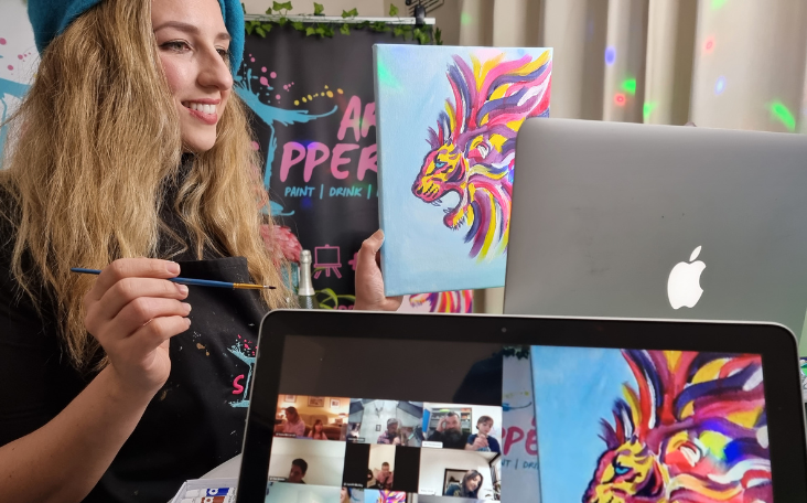 Paint and sip at home, ART SIPPERS, art kit, Nortey Pitcher Painting a lion