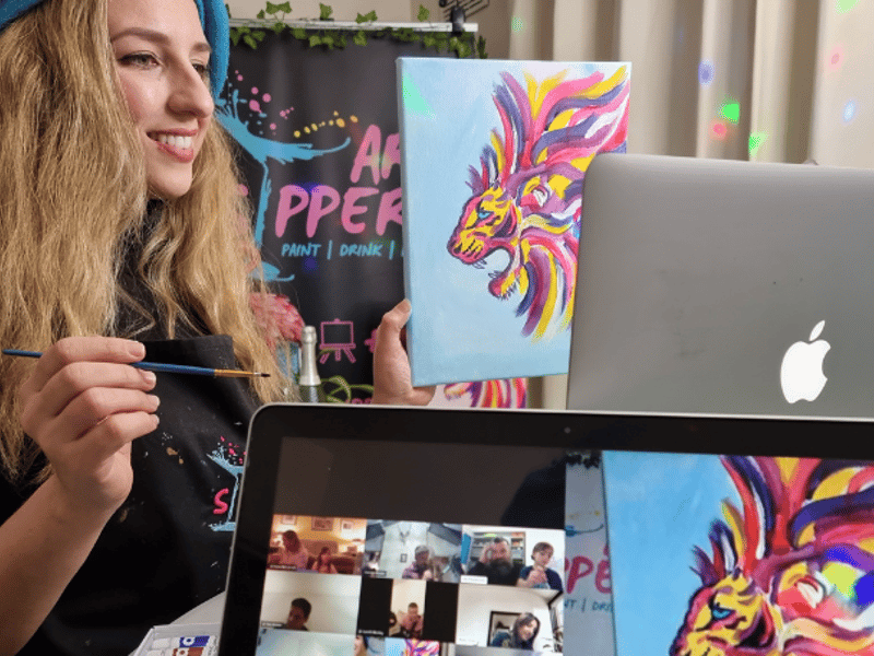 Paint and sip at home, ART SIPPERS, art kit, Nortey Pitcher Painting a lion