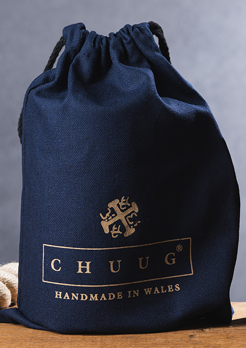 chuug rope handle beer tankard outside black rope and teak wood with viking coin inlay