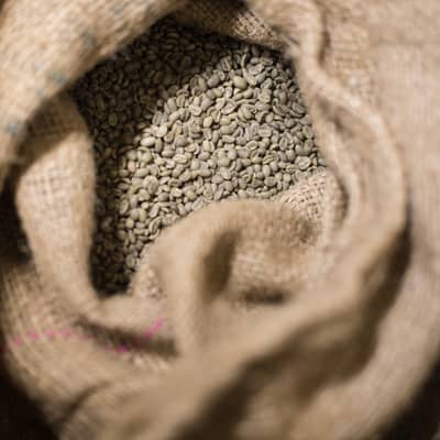 Green coffee in a sack