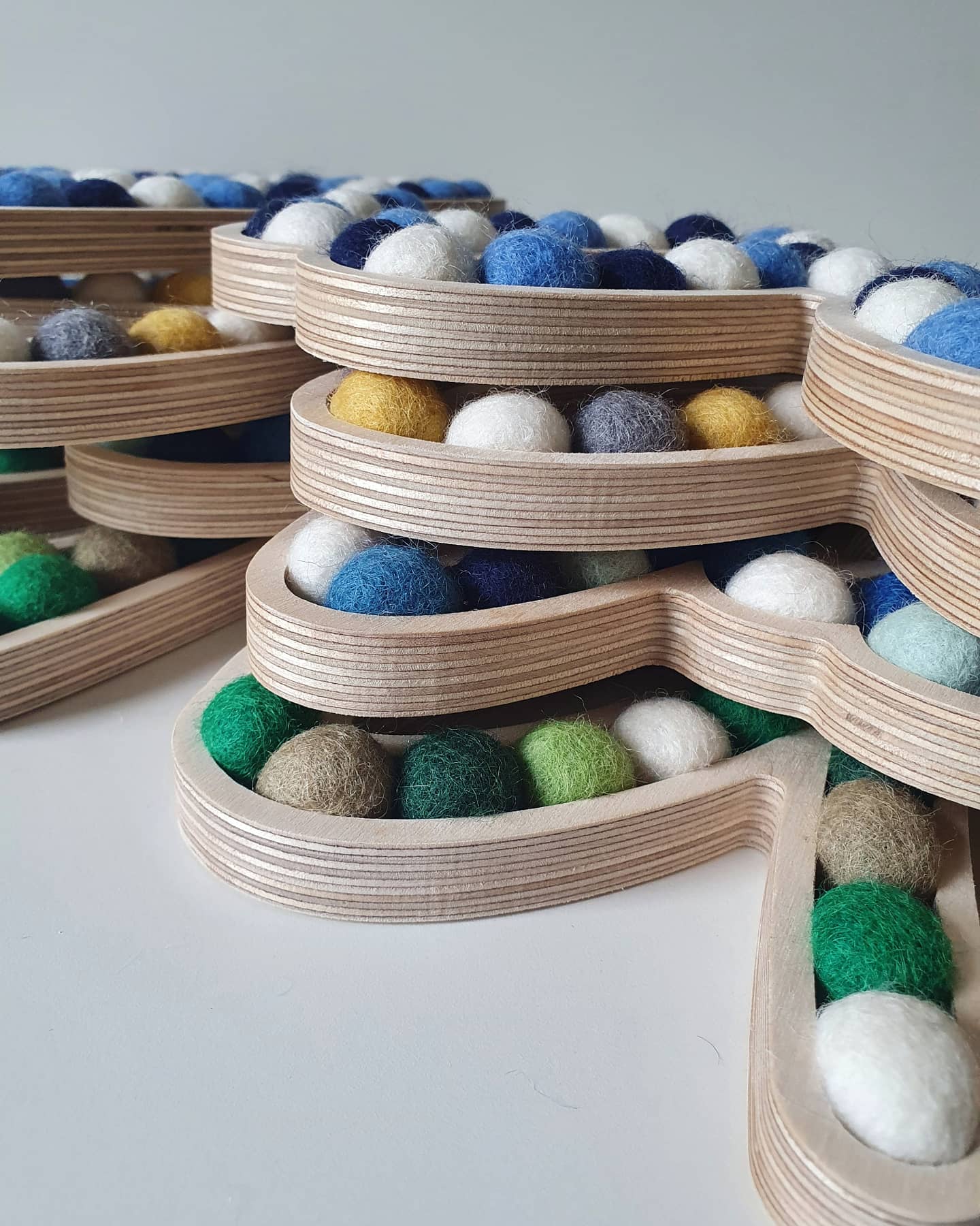 Plywood and wool items stacked