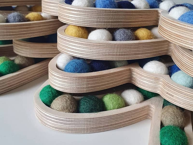 Plywood and wool items stacked