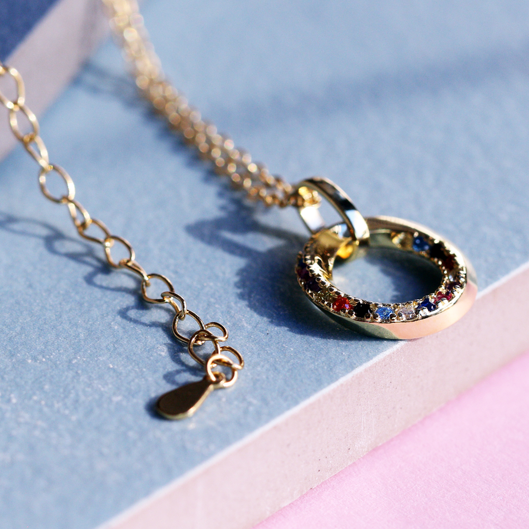 Sterling Silver Gold plated colourful circle necklace