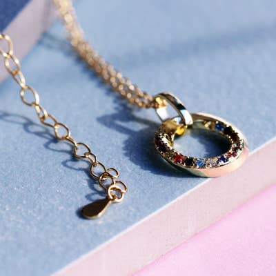 Sterling Silver Gold plated colourful circle necklace