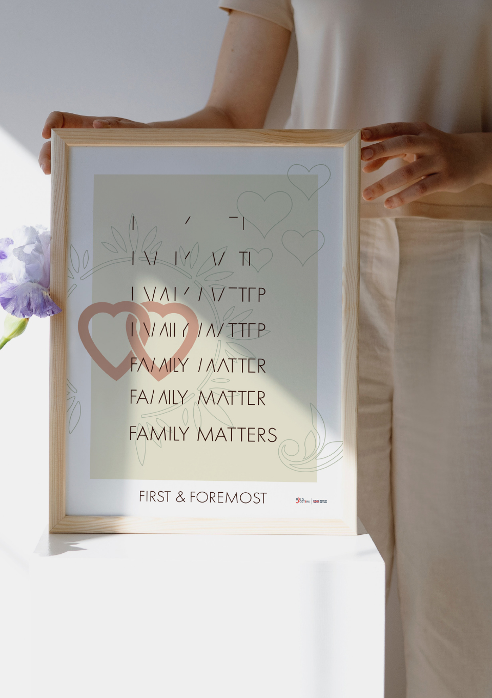 framed a4 poster that reads 'first and foremost, family matters'