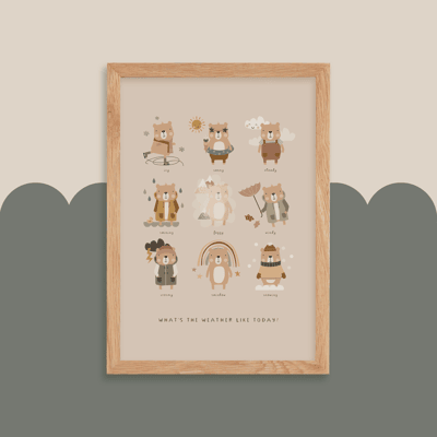 Weather bears nursery print paper + bean