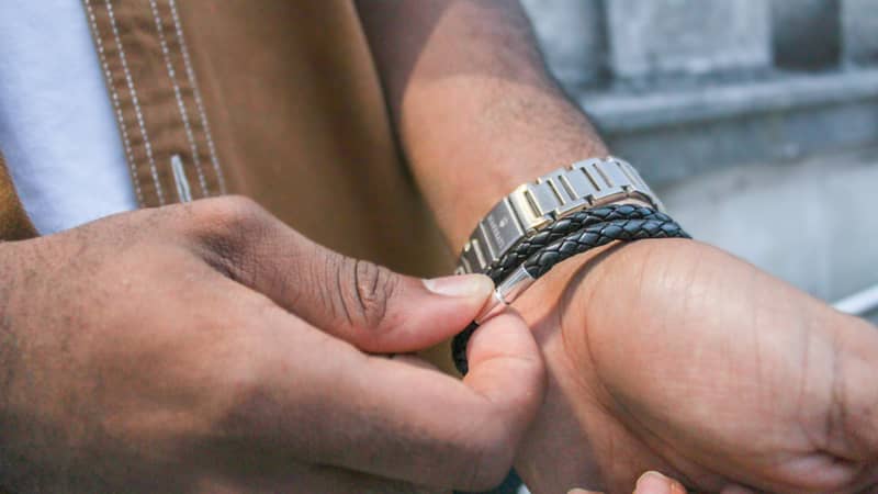 mens leather bracelet with sterling silver twist clasp